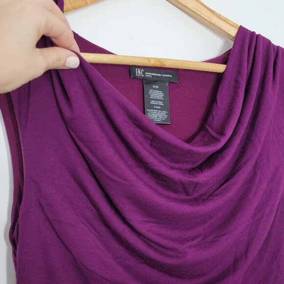INC Petite Black Purple Red Draped Neckline Sheath Lined Dress Sleeveless TP - Picture 5 of 12